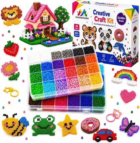 Fuse Beads Kit Christmas Birthday Gifts for Girls,26000PCS 48Colors 2.6mm Melty Beads with Pegboardx,Ironing Paper,Tweezers & Keychain Accessories Iron Beads in Kuwait