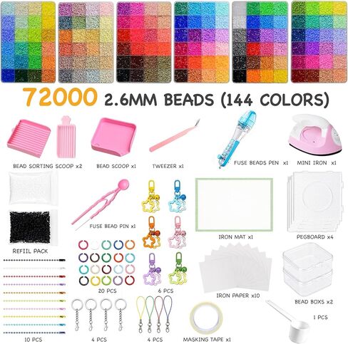 Fuse Beads Kit 2.6mm Mini 144 Colors 72000 All-in-One Pixel Art Set in Kuwait