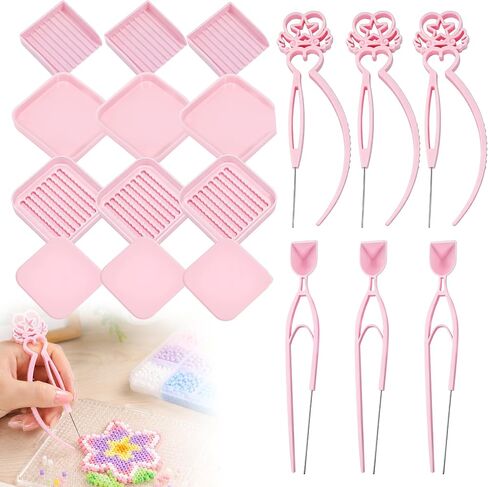 18PCS 2.6mm Fuse Bead Picking Tray Kit, Includes Single Pin Tweezers, Tweezers with Scoop, Alignment and Sorting Trays, Melty Beads Sorting Tool Set for Bead Art Enthusiasts in Kuwait