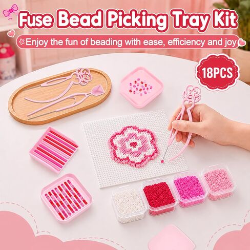 18PCS 2.6mm Fuse Bead Picking Tray Kit, Includes Single Pin Tweezers, Tweezers with Scoop, Alignment and Sorting Trays, Melty Beads Sorting Tool Set for Bead Art Enthusiasts in Kuwait