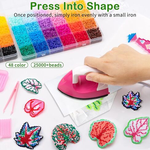 Fuse Beads Kit, 24,000pcs 2.6mm 48 Colors Mini Melting Beads for Beginners with Iron, Pegboards, Ironing Paper, Plant Stem & Accessories, DIY Pixel Art, Home Decor and Christmas Birthday Gift in Kuwait
