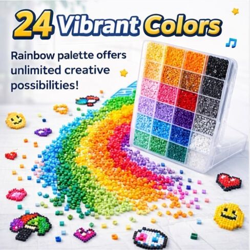 26000+ Pieces, 2.6mm Fuse Beads for Adults,48 Colors, 500+ Beads of Each Color, Fuse Beads Refill Box Kit, DIY Pixel Art Craft Set for Handmade Gifts, Decor and Creative Projects(No Other Tools) in Kuwait