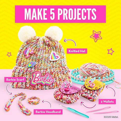 Barbie® Loom Knitting Kit for Kids Ages 8-12 – 5-Project Beginner Craft Set with 36-Peg Loom, Yarn, Crochet Hook & Instructions | Arts and Crafts Gift for Girls in Kuwait