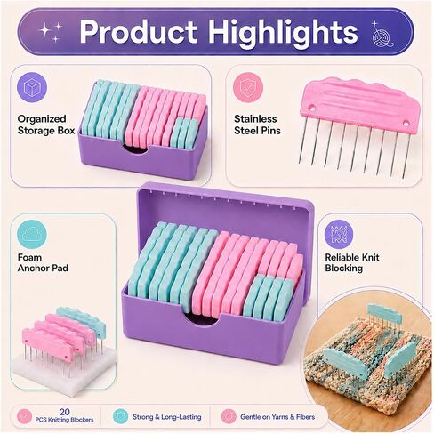 Knit Blocking Pins Kit 20Pcs with 4-Stitch and 8-Stitch Combs in Kuwait