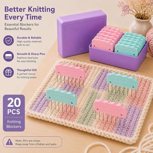 Knit Blocking Pins Kit 20Pcs with 4-Stitch and 8-Stitch Combs in Kuwait