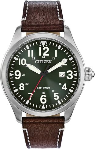 Citizen Men's Sport Casual Garrison 3-Hand Date Eco-Drive Leather Strap Watch, Arabic Markers, Stainless Steel, Field Watch in Kuwait