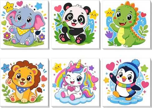 MBNTJHT 6 Pack Animals Paint by Numbers Kit for Kids Ages 8-12,Cartoon Framed Paint by Number Kits for Kid Beginners,Easy DIY Painting by Numbers for Home Wall Decor 8X8 Inch. in Kuwait