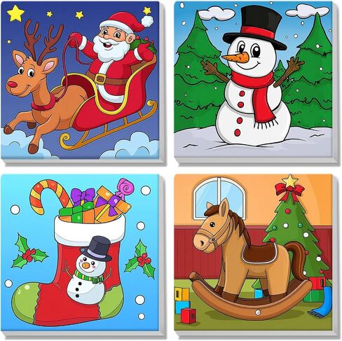 MISCER 4 Pack Paint by Numbers for Adults Beginner, Cartoon Christmas Paint by Number Kits for Kids, DIY Acrylic Oil Painting Suitable for Home Decoration (8x8inch) in Kuwait