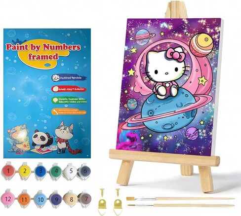 CYNART 4 Pack Paint by Numbers Kit for Kids with Frame and Wooden Easel, Easy Paint by Numbers Kit for Adults Beginner, DIY Painting by Numbers for Teens for Home Wall Decor Gift (8x12 inch) in Kuwait