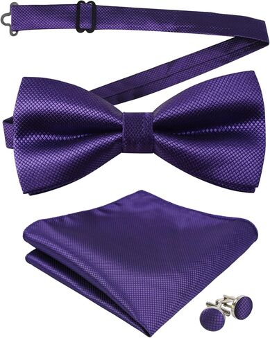 Alizeal Mens Solid Color Mini Squares Formal Banded Pre-tied Bow Ties, Pocket Square, Cufflinks Set Wedding Party Business in Kuwait