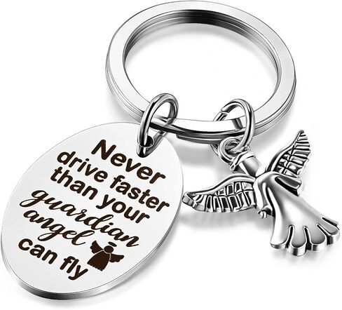 Hotop Sweet Guardian Angel Keychain New Driver Key Ring Gift Never Drive Faster Than Your Angel Can Fly Keychain Charm for Women Girls in Kuwait