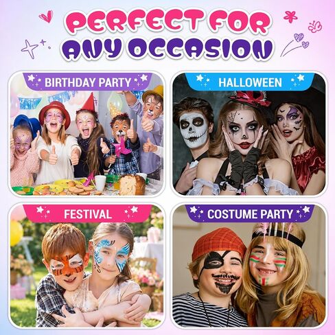 42 Colors Face Paint Kit, Non Toxic Water Activated Face Painting Kit for Kids & Adults with Split Cakes, Glitter & UV Colors, Brushes, Stencils & Gems for Halloween, Cosplay, Parties & Festivals in Kuwait