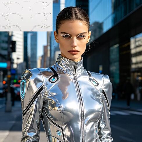 5 Pack Cyber Punk Machinery Eyeliner Sticker with Silver Face Gems Futuristic Makeup Set for Women Girls Halloween Cyber Punk Y3K Cosplay Rave Party Accessories in Kuwait