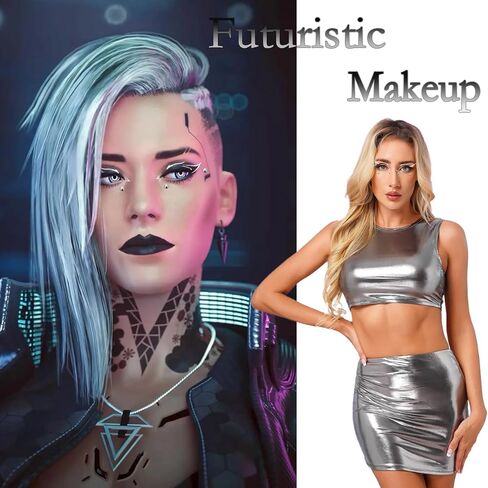 5 Pack Cyber Punk Machinery Eyeliner Sticker with Silver Face Gems Futuristic Makeup Set for Women Girls Halloween Cyber Punk Y3K Cosplay Rave Party Accessories in Kuwait
