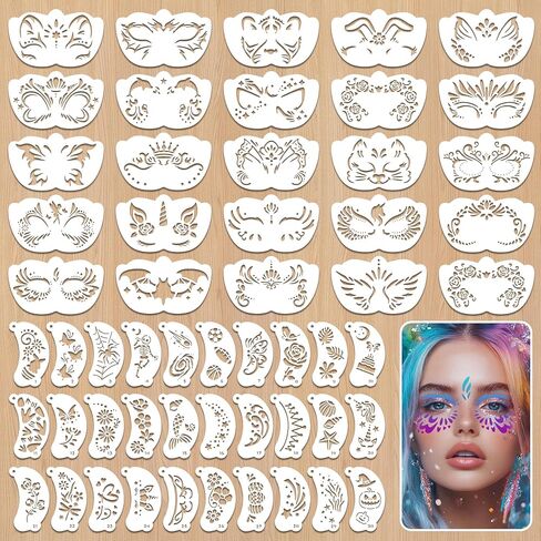 55PCS Face Paint Stencils Kit, Reusable DIY Makeup Art Face Painting in Saudi Arabia