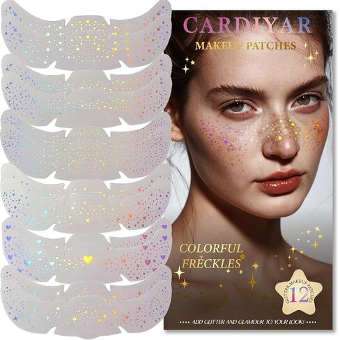 Glitter Freckles, 24PCS Glitter Freckles Face Tattoo, Sparkle Freckles for Women, Waterproof Gold Temporary Face Tattoos Glitter Glow Up Patches Makeup Patches Festival (Green 10pcs) in Kuwait