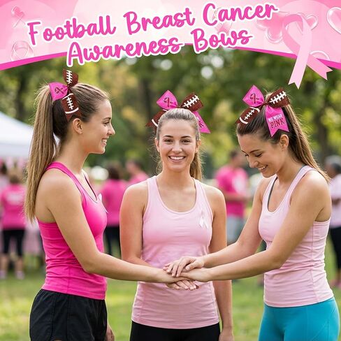 48 Pcs Breast Cancer Awareness Cheer Bows 7'' Football Hair Ties in Kuwait
