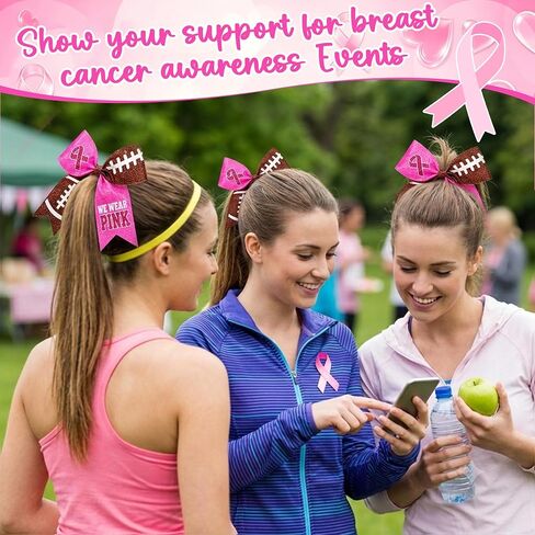 48 Pcs Breast Cancer Awareness Cheer Bows 7'' Football Hair Ties in Kuwait