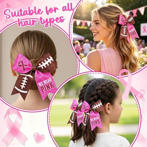 48 Pcs Breast Cancer Awareness Cheer Bows 7'' Football Hair Ties in Kuwait