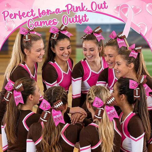 48 Pcs Breast Cancer Awareness Cheer Bows 7'' Football Hair Ties in Kuwait