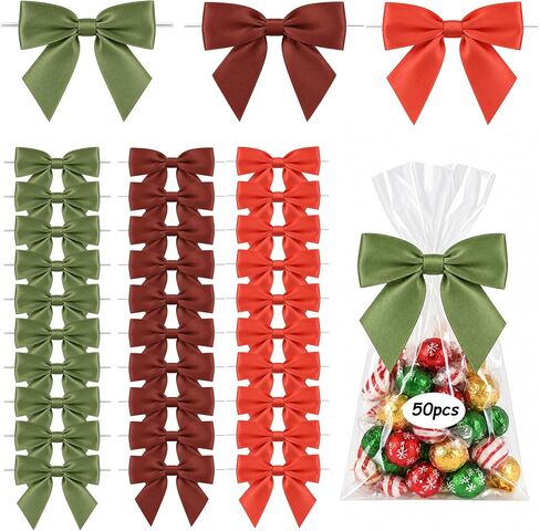 TONIFUL 50pcs Dusty Blue Satin Ribbon Bows with Twist Tie, 4.5 Inch Decorative Bows for Gift Wrapping, Treat Bags, Crafts, Bottles, Christmas Tree, Wedding, Baby Shower, Birthday Party Decorations in Kuwait