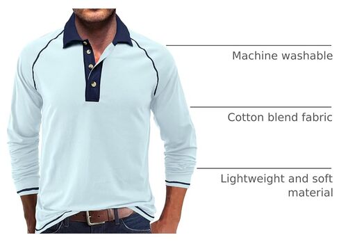 Fashion Men’s Polo Shirts Relaxed Fit Long Sleeve Casual Golf Polo Classic Cotton Polo T Shirts Buttons Henley Tops in Kuwait
