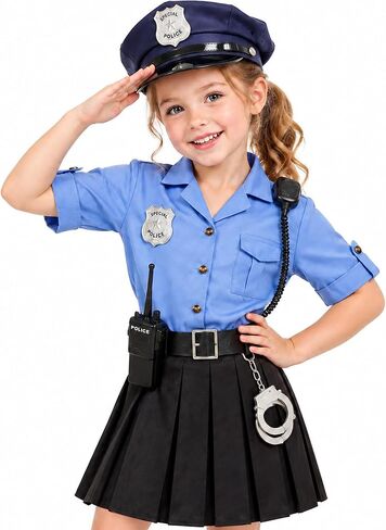 KIDIN Police Officer Costume for Kids Cop Costume for Girls’ Police Dress Up Halloween Cosplay Birthday Gift in Kuwait