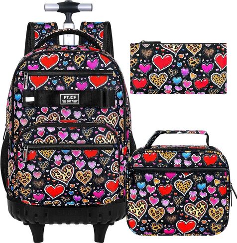 3Pcs Rolling Backpack for Boys Men, Travel Wheeled Backpacks for Adults, Teens College Roller Bookbag with Wheels for Men(Red) in Kuwait