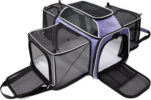 Cat Carrier Bag,Airline Approved Pet Carrier Soft Side Pet Travel 5 Sides Open Doors 4 Sides Expandable Foldable Dog Carrier with Fleece Pad(Patent Pending) Purple in Kuwait