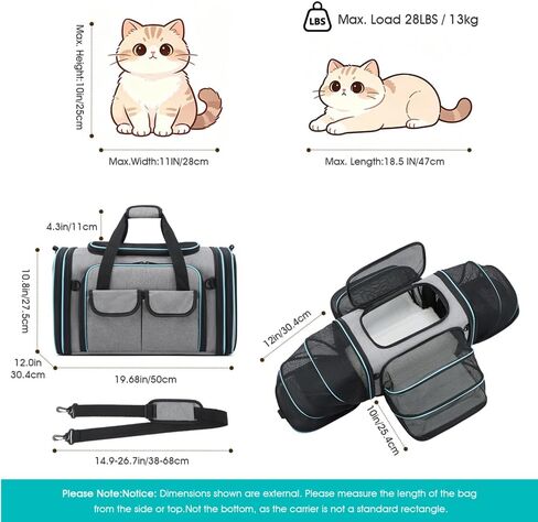 Cat Dog Carrier, Large Soft Sided Pet Travel Airline Approved TSA in Kuwait