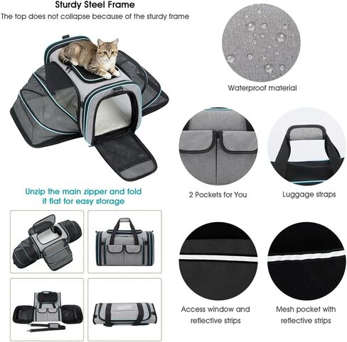 Cat Dog Carrier, Large Soft Sided Pet Travel Airline Approved TSA in Kuwait