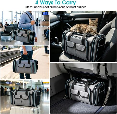 Cat Dog Carrier, Large Soft Sided Pet Travel Airline Approved TSA in Kuwait