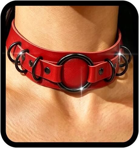 Obmyec Gothic Leather Choker Necklace Punk Choker Collar Rings Nightclub Party Adjustable Necklaces Chain for Women and Girls in Kuwait