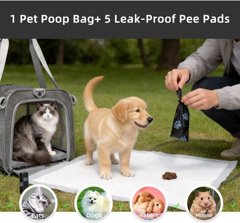 Cat Carrier Soft Sided Dog Carrier Airline Approved Pet Carrier for Small Dog/Cat Bag (17.32" L×10.63" W×9.84" H) with 1 Poop Bags and 5 Pee Pads,Ideal for Medium-Large Cats Small Dogs in Kuwait