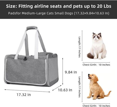 Cat Carrier Soft Sided Dog Carrier Airline Approved Pet Carrier for Small Dog/Cat Bag (17.32" L×10.63" W×9.84" H) with 1 Poop Bags and 5 Pee Pads,Ideal for Medium-Large Cats Small Dogs in Kuwait