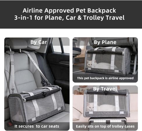 Cat Carrier Soft Sided Dog Carrier Airline Approved Pet Carrier for Small Dog/Cat Bag (17.32" L×10.63" W×9.84" H) with 1 Poop Bags and 5 Pee Pads,Ideal for Medium-Large Cats Small Dogs in Kuwait
