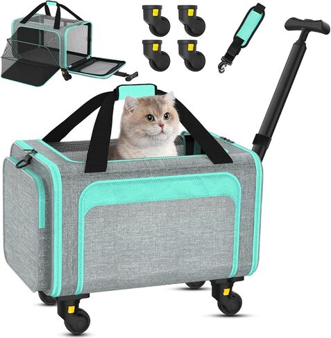 Airline Pet Carrier with Wheels, 18x11x11 for Cats & Toy Dogs in Saudi Arabia