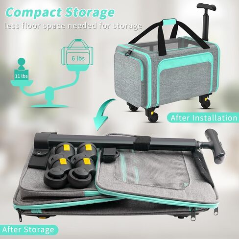 Airline Pet Carrier with Wheels, 18x11x11 for Cats & Toy Dogs in Saudi Arabia