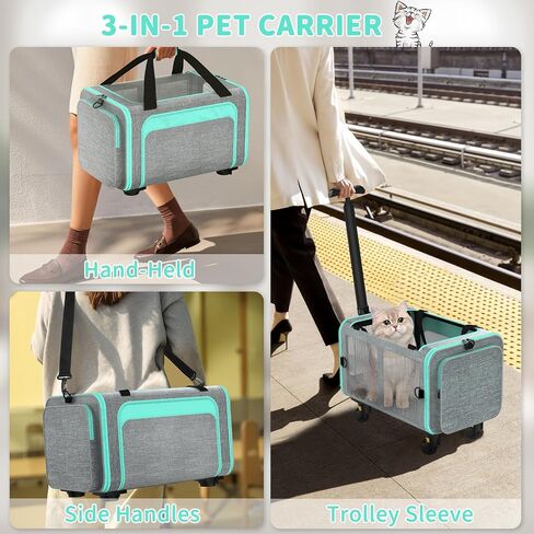 Airline Pet Carrier with Wheels, 18x11x11 for Cats & Toy Dogs in Saudi Arabia