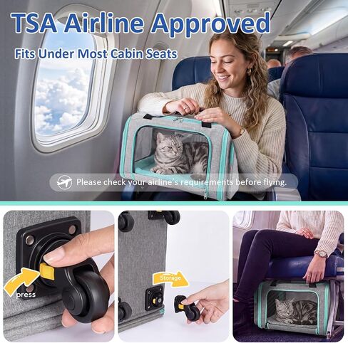 Airline Pet Carrier with Wheels, 18x11x11 for Cats & Toy Dogs in Saudi Arabia
