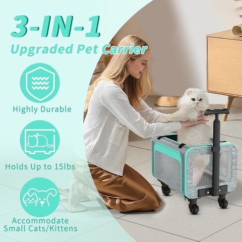 Airline Pet Carrier with Wheels, 18x11x11 for Cats & Toy Dogs in Saudi Arabia