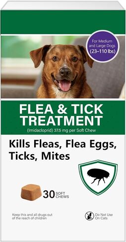 Flea and Tick Prevention for Dogs, Imidacloprid Soft Chews for Medium & Large Dogs 23–110 lbs, Fast-Acting Flea Treatment for Dogs, Helps Kill Fleas, Flea Eggs,Ticks & Mites, Oral Soft Chews, 30 Count in Kuwait
