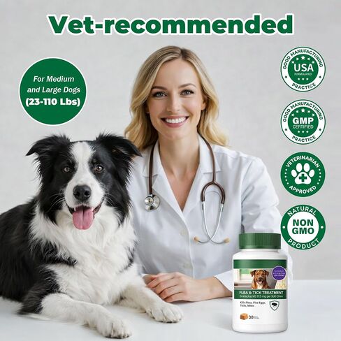 Flea and Tick Prevention for Dogs, Imidacloprid Soft Chews for Medium & Large Dogs 23–110 lbs, Fast-Acting Flea Treatment for Dogs, Helps Kill Fleas, Flea Eggs,Ticks & Mites, Oral Soft Chews, 30 Count in Kuwait