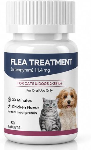 Oral Flea Treatment for Cats and Dogs, Nitenpyram 11.4mg Oral Flea Control Pills for Kitten and Puppy 2-25 lbs, Chicken Flavor (50 Tablets) in Kuwait