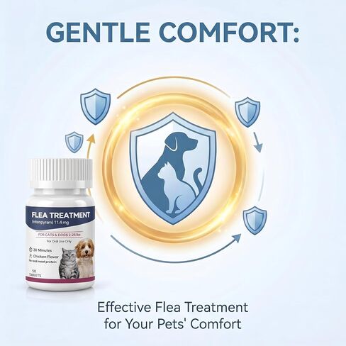 Oral Flea Treatment for Cats and Dogs, Nitenpyram 11.4mg Oral Flea Control Pills for Kitten and Puppy 2-25 lbs, Chicken Flavor (50 Tablets) in Kuwait