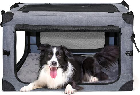 NEZUC Collapsible Dog Crates for Large Dogs Portable Soft Sided Travel Dog Carrier for Indoor & Outdoor, 4-Door Foldable Pet Kennel with Durable Mesh Windows (Gray, 24.0" L x 17.0" W x 17.0") in Kuwait
