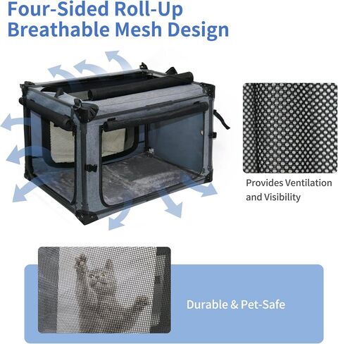 NEZUC Collapsible Dog Crates for Large Dogs Portable Soft Sided Travel Dog Carrier for Indoor & Outdoor, 4-Door Foldable Pet Kennel with Durable Mesh Windows (Gray, 24.0" L x 17.0" W x 17.0") in Kuwait