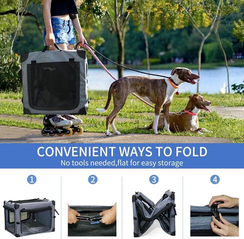 NEZUC Collapsible Dog Crates for Large Dogs Portable Soft Sided Travel Dog Carrier for Indoor & Outdoor, 4-Door Foldable Pet Kennel with Durable Mesh Windows (Gray, 24.0" L x 17.0" W x 17.0") in Kuwait