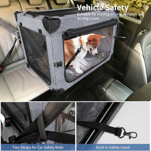 NEZUC Collapsible Dog Crates for Large Dogs Portable Soft Sided Travel Dog Carrier for Indoor & Outdoor, 4-Door Foldable Pet Kennel with Durable Mesh Windows (Gray, 24.0" L x 17.0" W x 17.0") in Kuwait