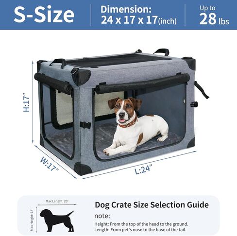 NEZUC Collapsible Dog Crates for Large Dogs Portable Soft Sided Travel Dog Carrier for Indoor & Outdoor, 4-Door Foldable Pet Kennel with Durable Mesh Windows (Gray, 24.0" L x 17.0" W x 17.0") in Kuwait